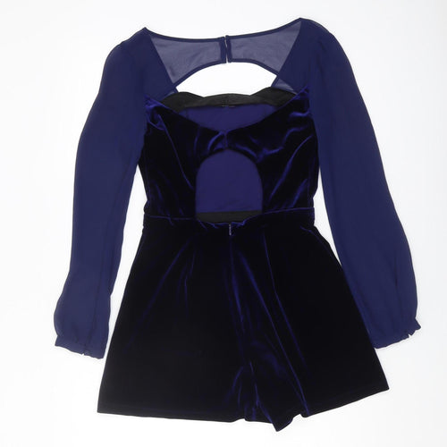 Topshop Women's Blue Velvet Playsuit Size 8