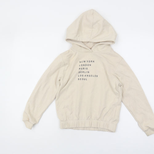 H&M Girls Beige Pullover Hoodie, Size 8-9, Urban Style