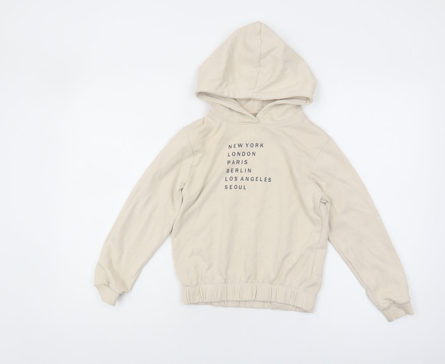 H&M Girls Beige Pullover Hoodie, Size 8-9, Urban Style