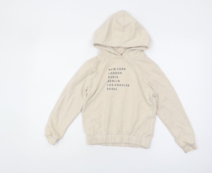 H&M Girls Beige Pullover Hoodie, Size 8-9, Urban Style