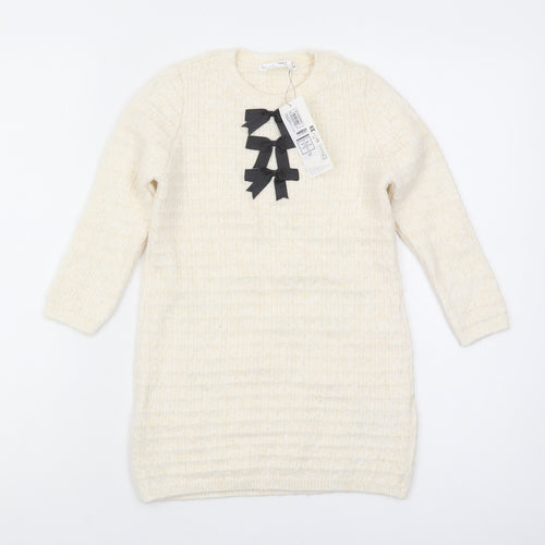 Marks and Spencer Girls Ivory Bow Accent Pullover Jumper 4-5 Years