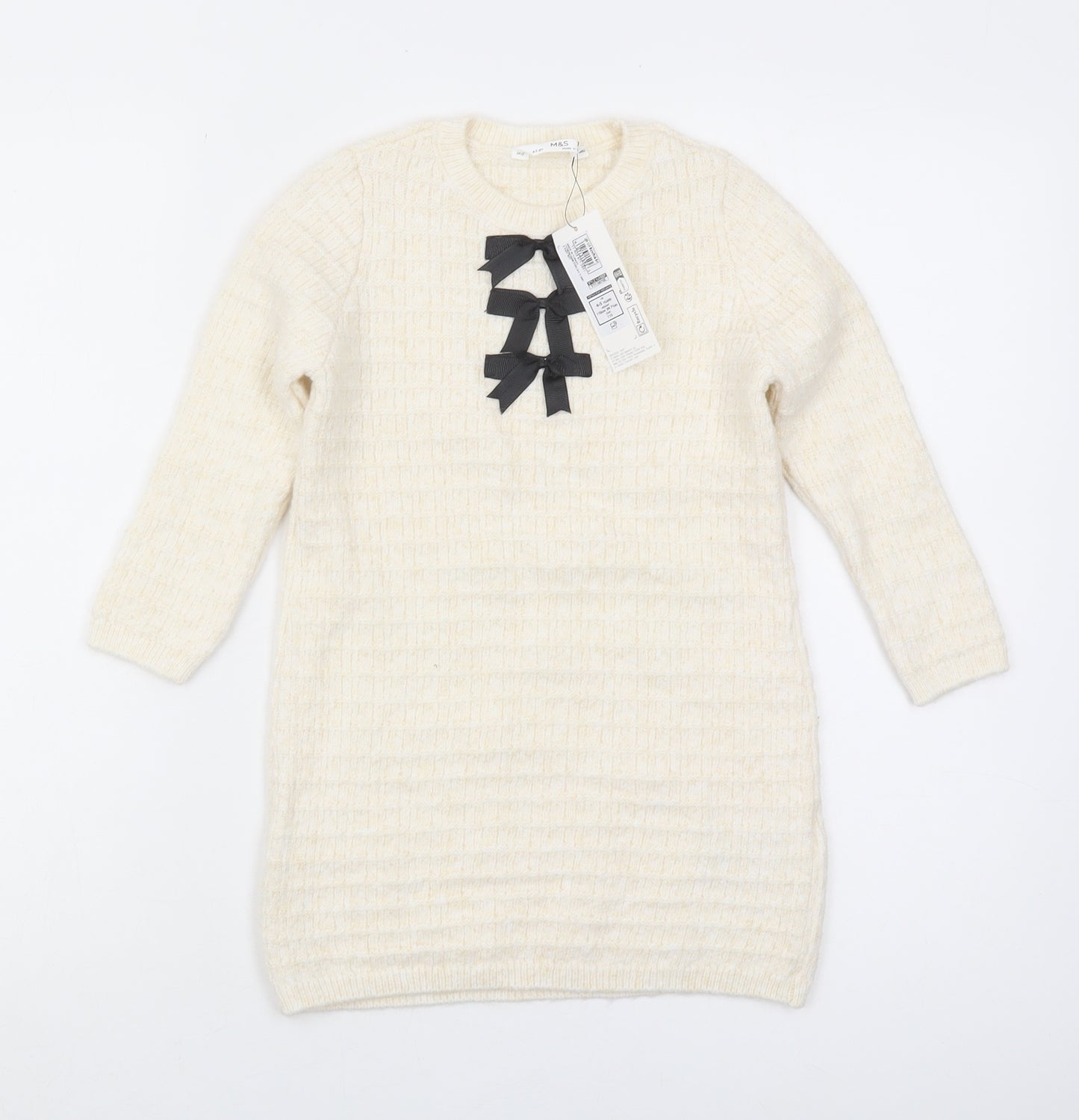 Marks and Spencer Girls Ivory Bow Accent Pullover Jumper 4-5 Years