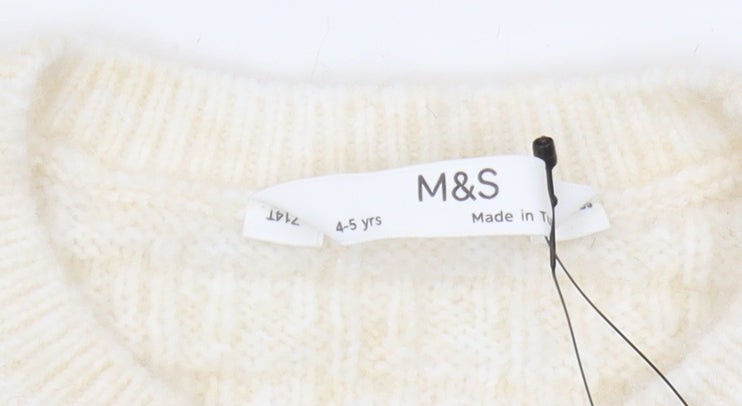 Marks and Spencer Girls Ivory Bow Accent Pullover Jumper 4-5 Years