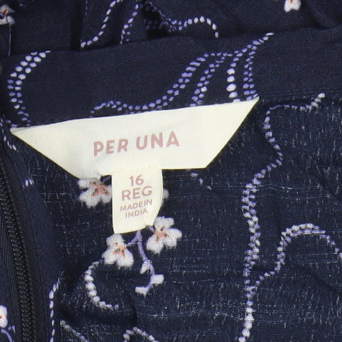 Marks and Spencer Women's Blue Floral Pleated Skirt 16