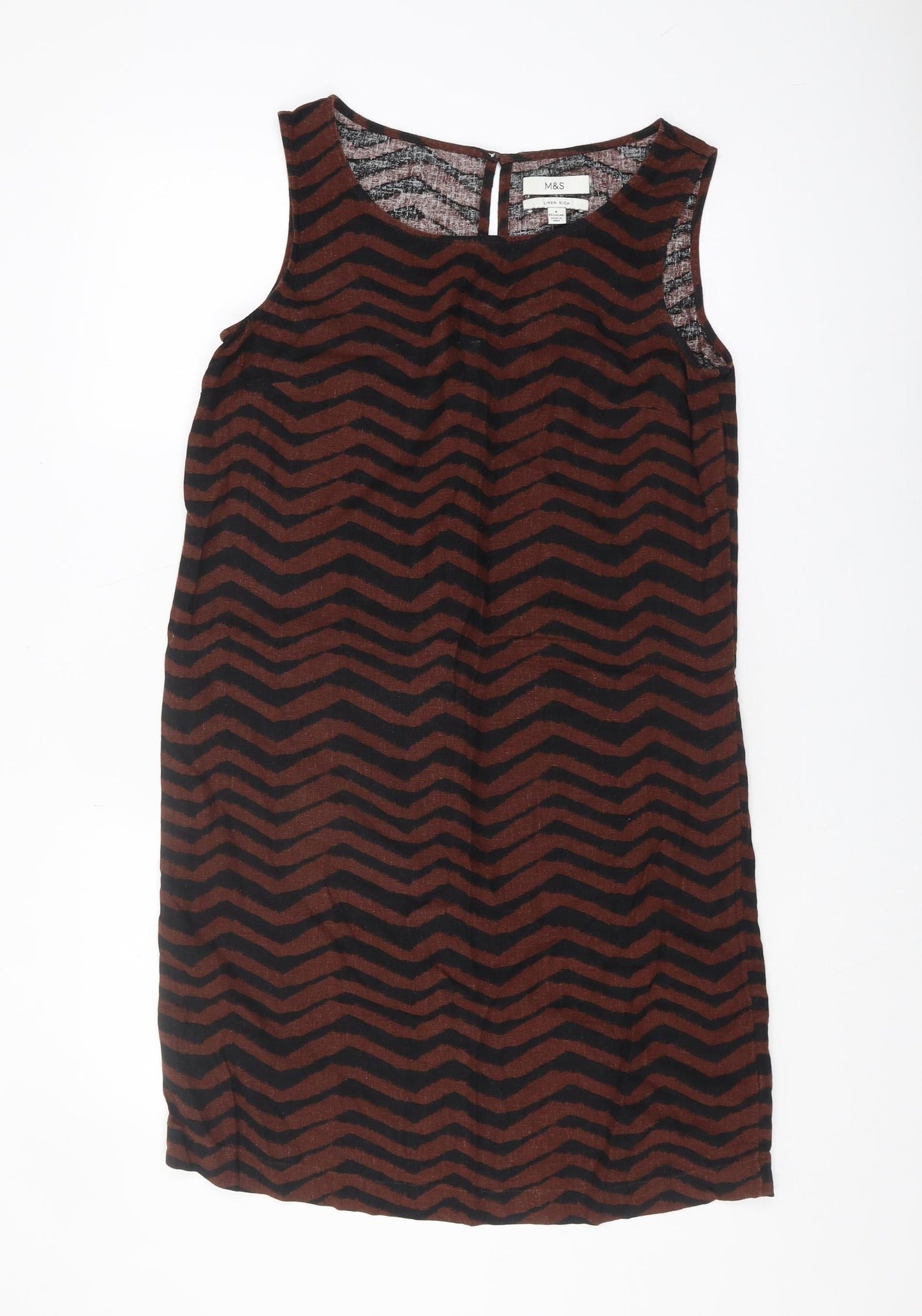 Marks and Spencer Women's Brown Chevron Shift Dress, Size 8