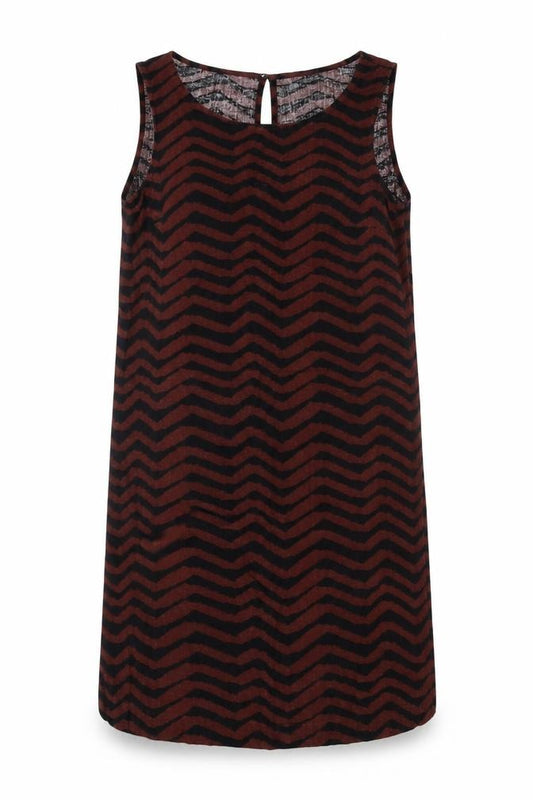 Front view of Marks & Spencer Women's Brown Chevron Shift Dress, size 8