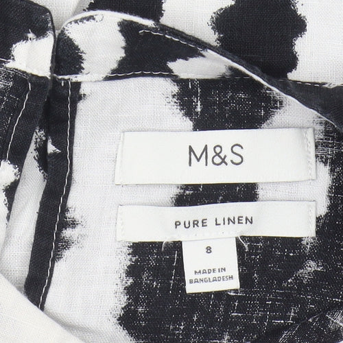 Marks and Spencer Women’s Black Striped Linen Blouse - Size 8