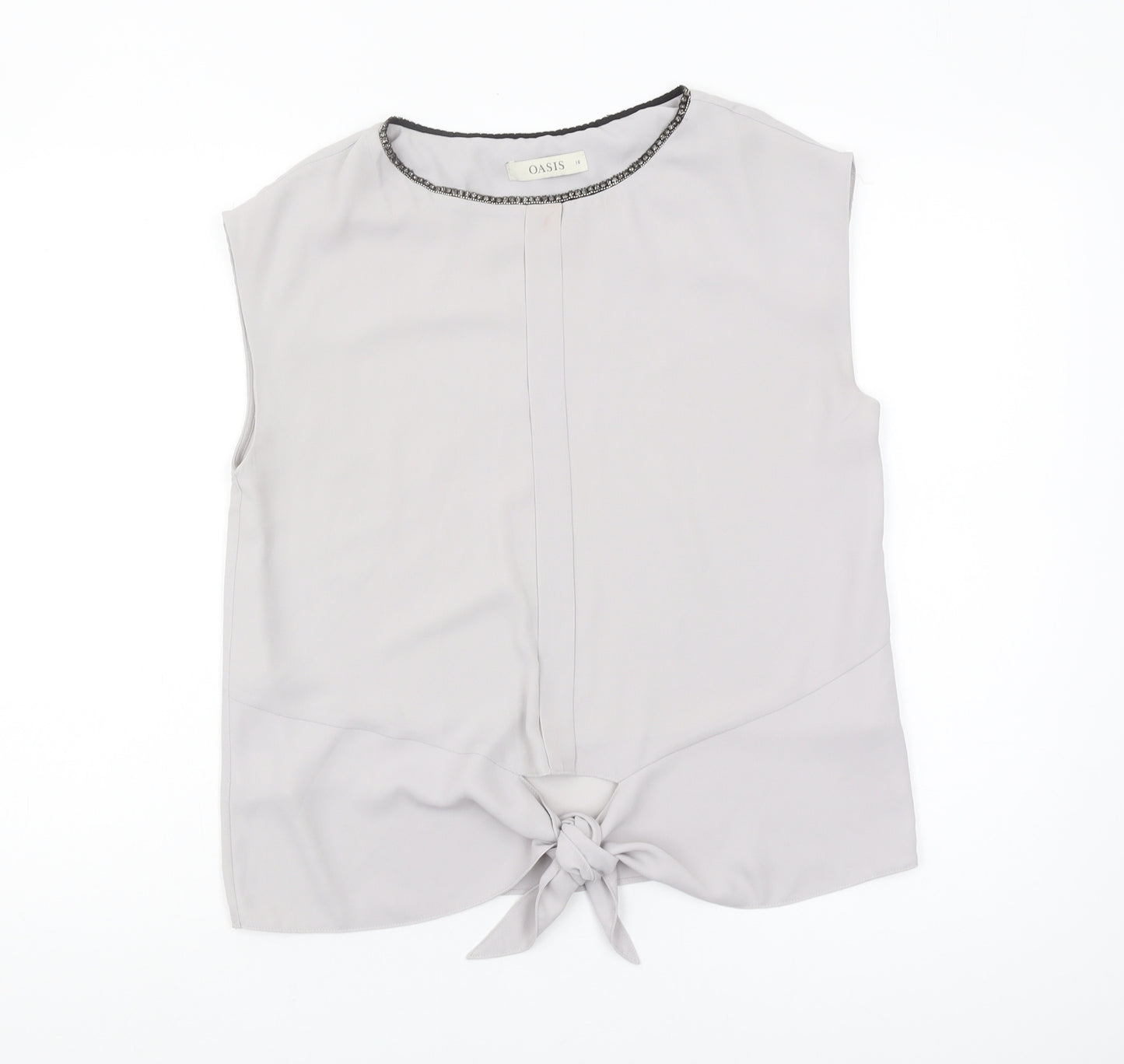 Oasis Women's Grey Blouse, Size 10, Beaded Accent