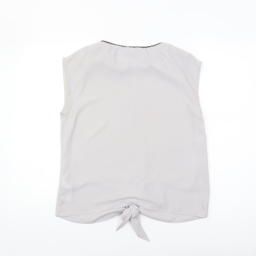 Oasis Women's Grey Blouse, Size 10, Beaded Accent