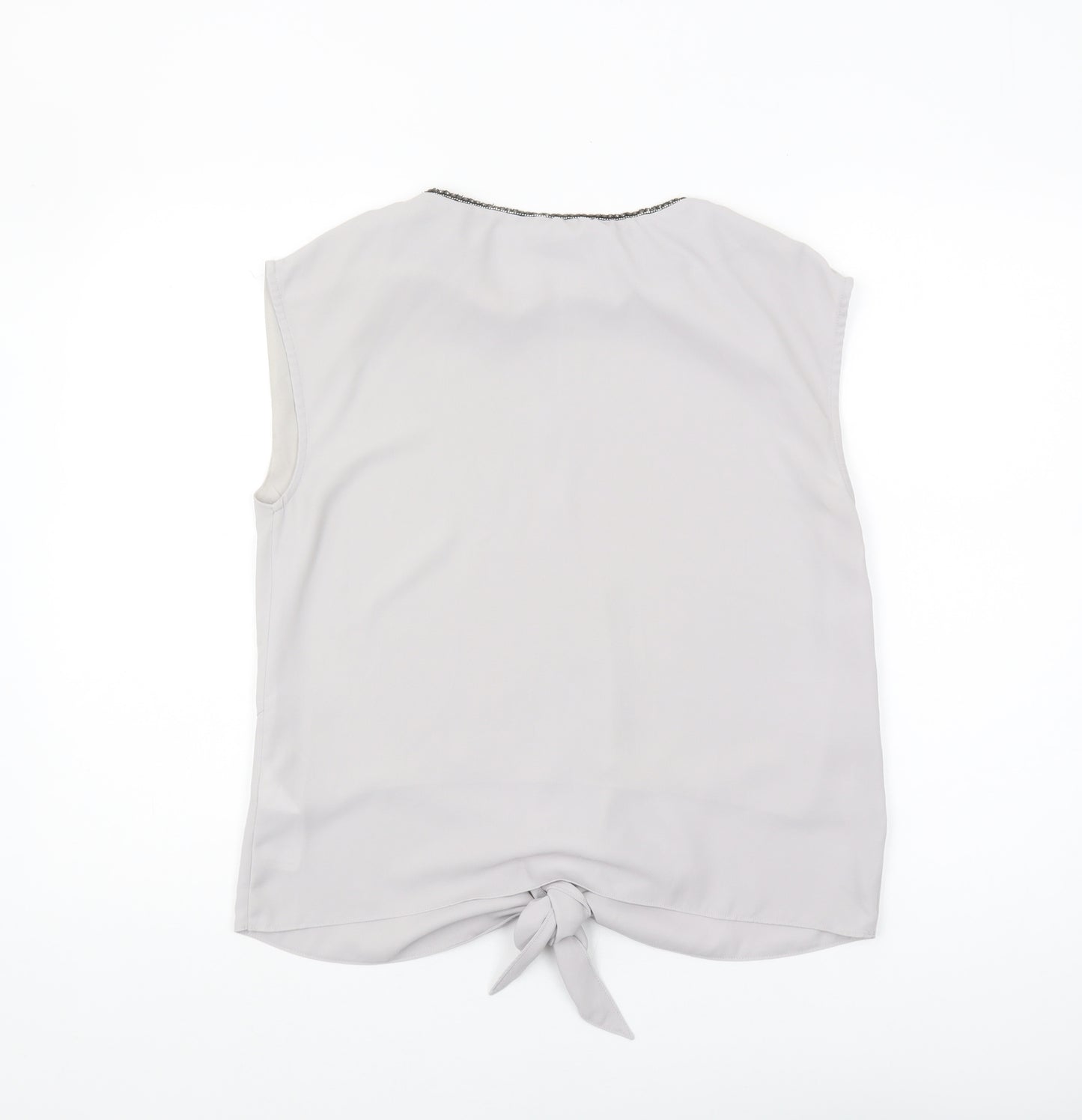 Oasis Women's Grey Blouse, Size 10, Beaded Accent