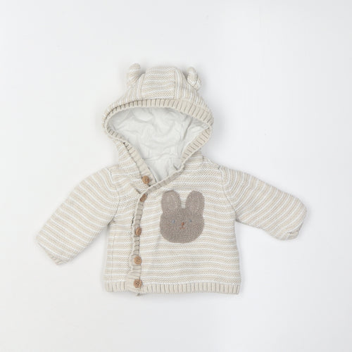 Matalan Baby Cardigan Unisex Beige 0-3M Hooded Striped Knit