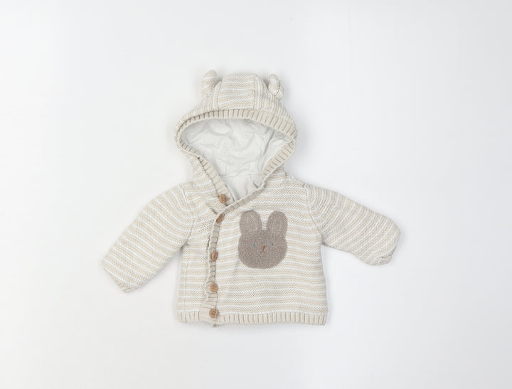Matalan Baby Cardigan Unisex Beige 0-3M Hooded Striped Knit