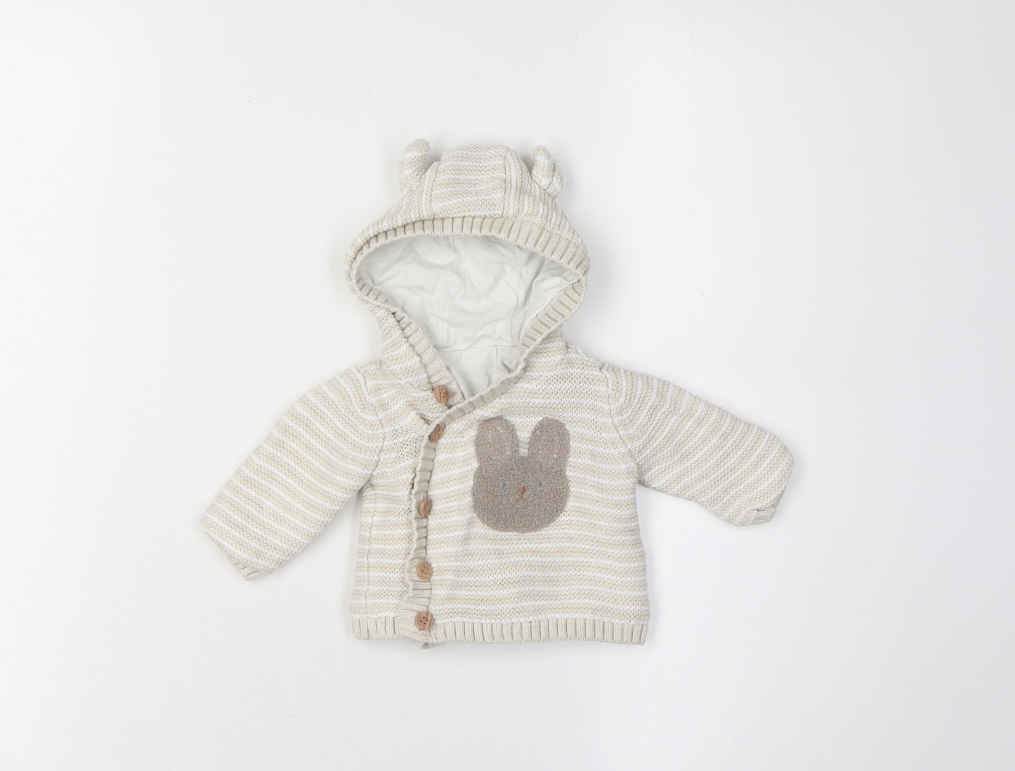Matalan Baby Cardigan Unisex Beige 0-3M Hooded Striped Knit