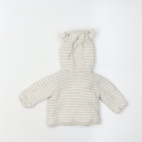 Matalan Baby Cardigan Unisex Beige 0-3M Hooded Striped Knit