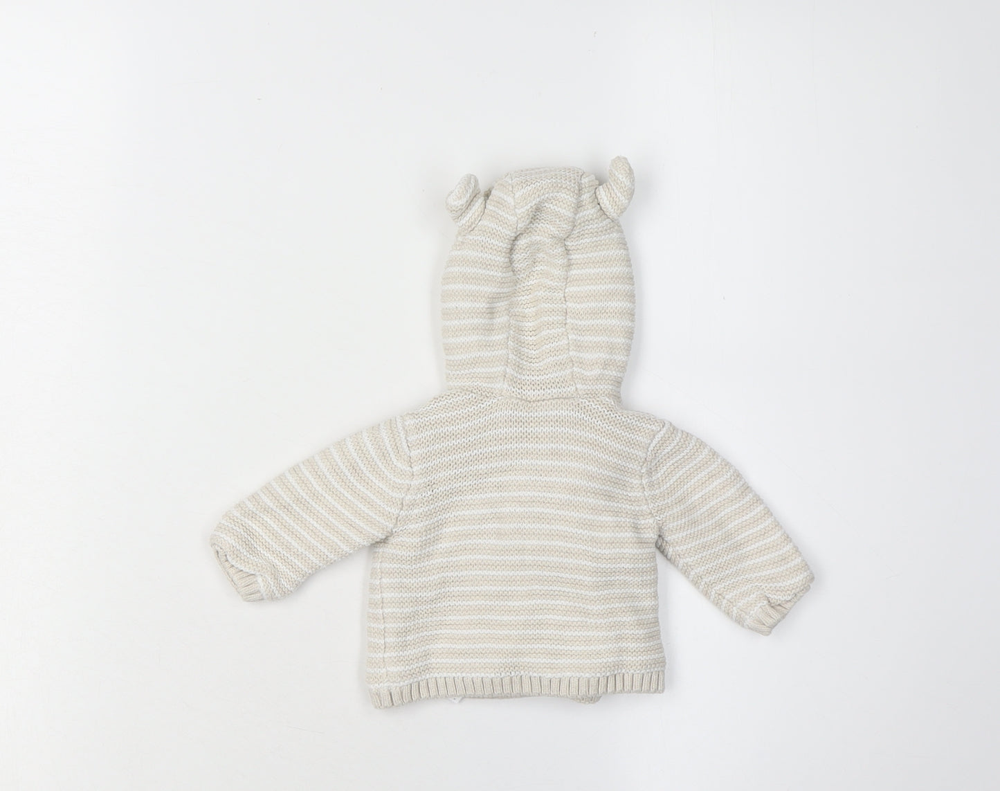 Matalan Baby Cardigan Unisex Beige 0-3M Hooded Striped Knit