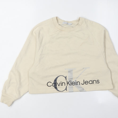 Calvin Klein Girls Beige Logo Pullover Sweatshirt Size 10