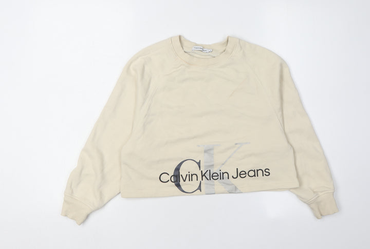 Calvin Klein Girls Beige Logo Pullover Sweatshirt Size 10