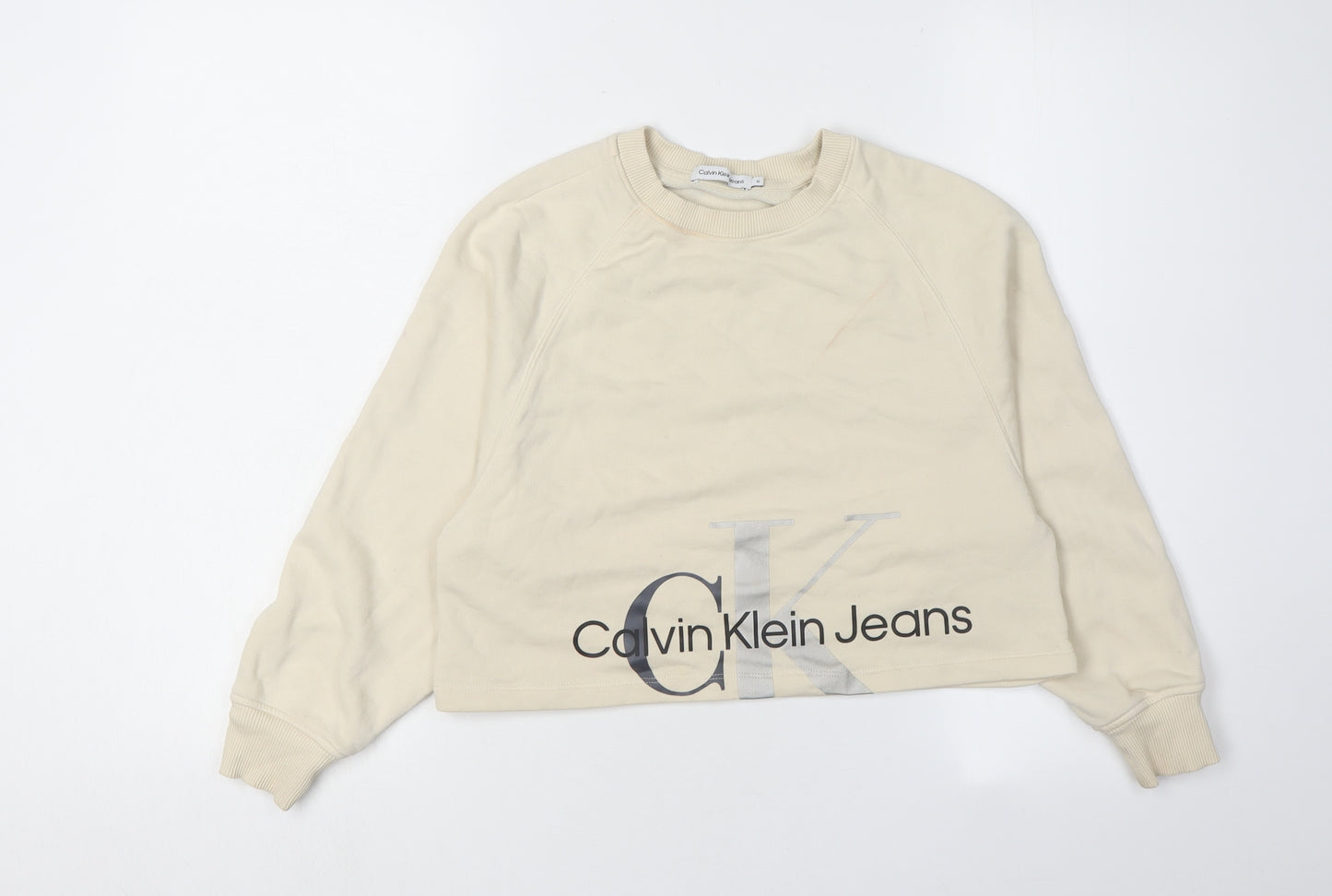Calvin Klein Girls Beige Logo Pullover Sweatshirt Size 10