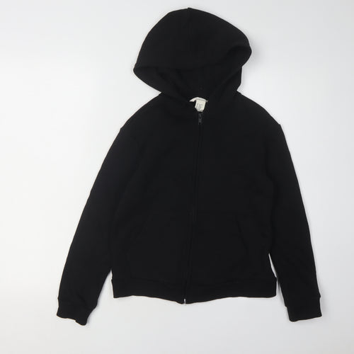 H&M Boys Black Hoodie 9-10 Full Zip Cotton Blend