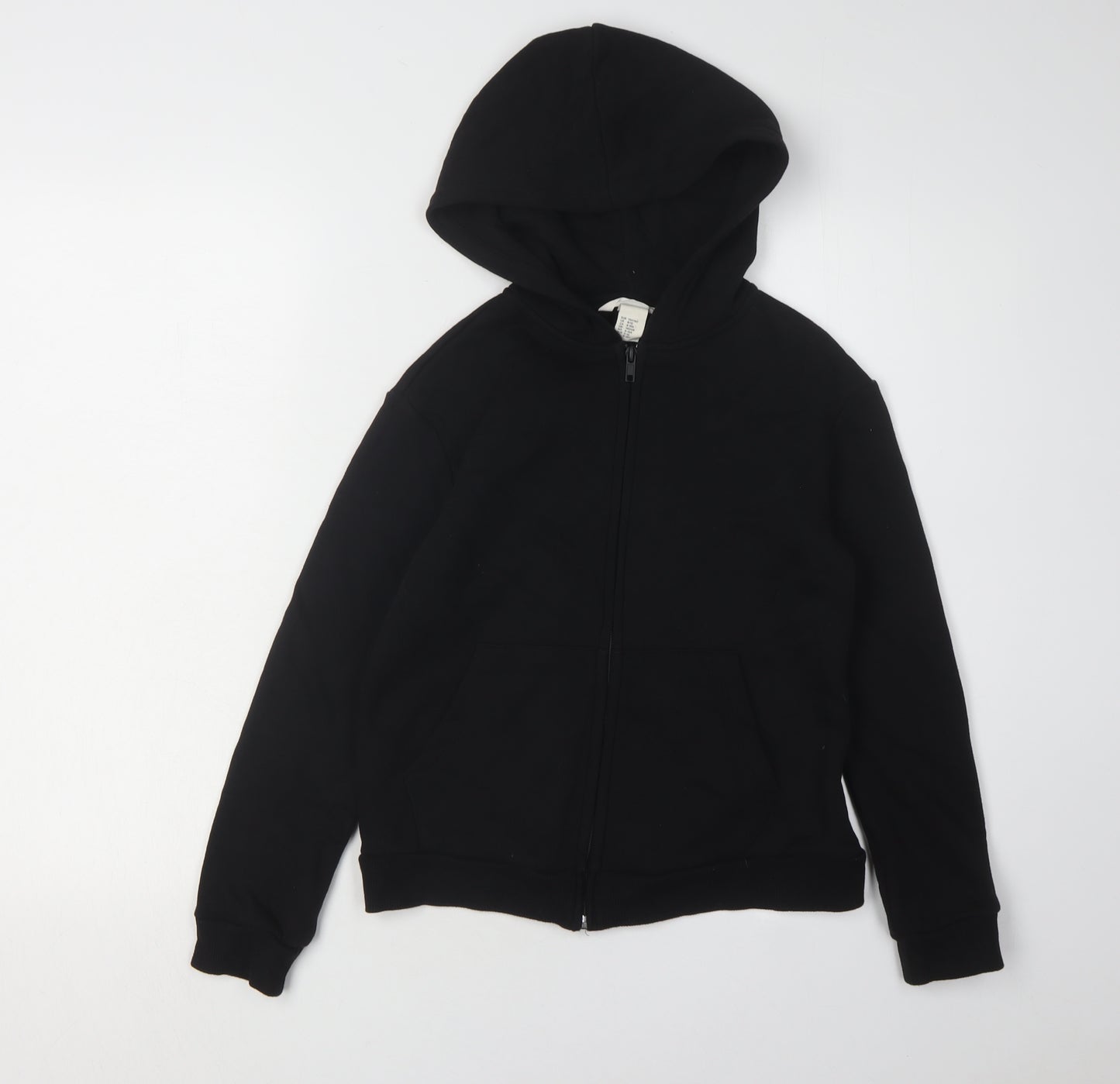 H&M Boys Black Hoodie 9-10 Full Zip Cotton Blend