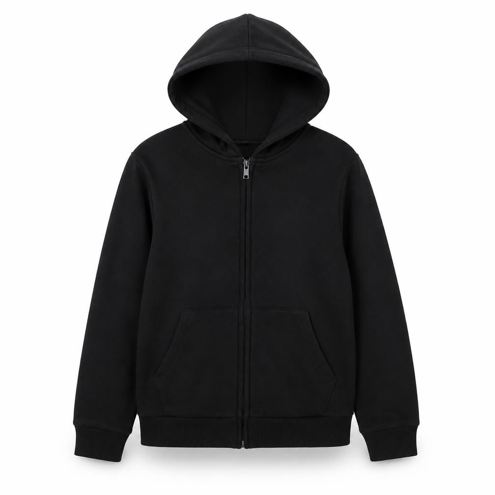 H&M Boys Black Hoodie 9-10 Full Zip Cotton Blend