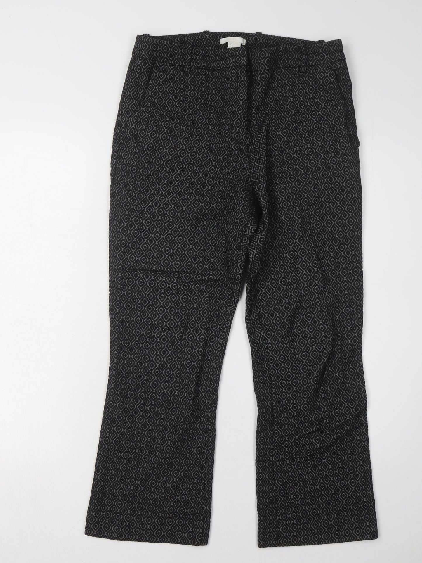 H&M Women's Black Geometric Trousers, Size 10