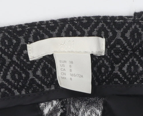 H&M Women's Black Geometric Trousers, Size 10