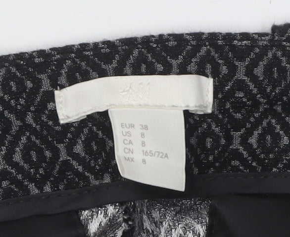 H&M Women's Black Geometric Trousers, Size 10