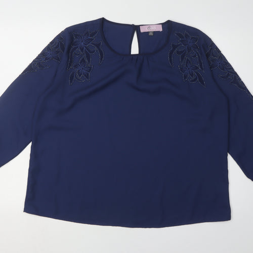 Elise Clemence Women's Blue Embroidered Blouse Size 16