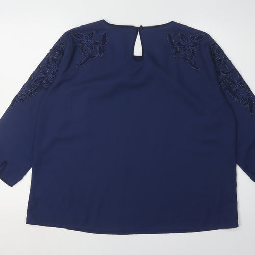 Elise Clemence Women's Blue Embroidered Blouse Size 16