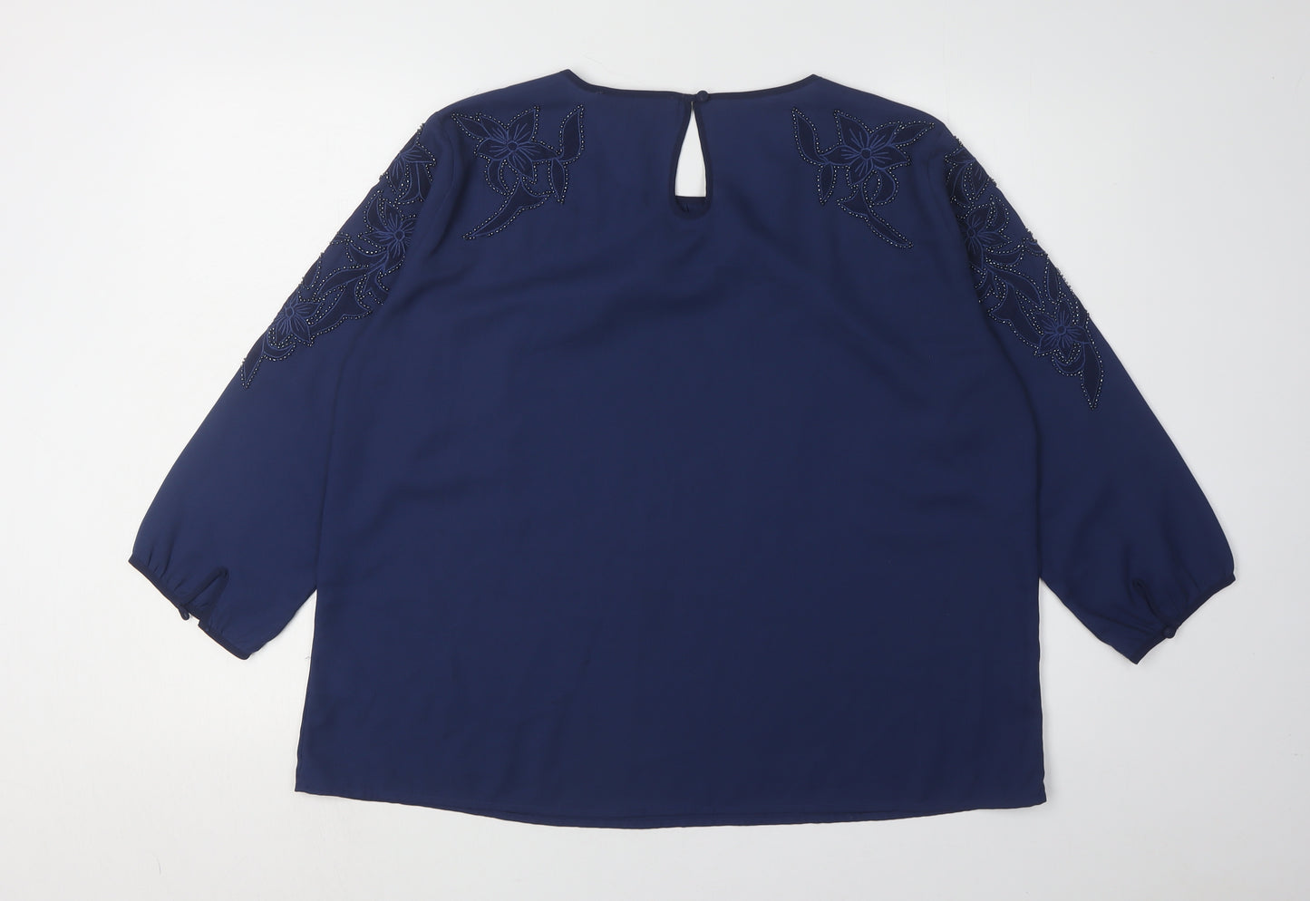Elise Clemence Women's Blue Embroidered Blouse Size 16