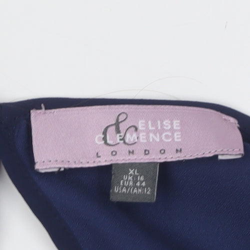 Elise Clemence Women's Blue Embroidered Blouse Size 16