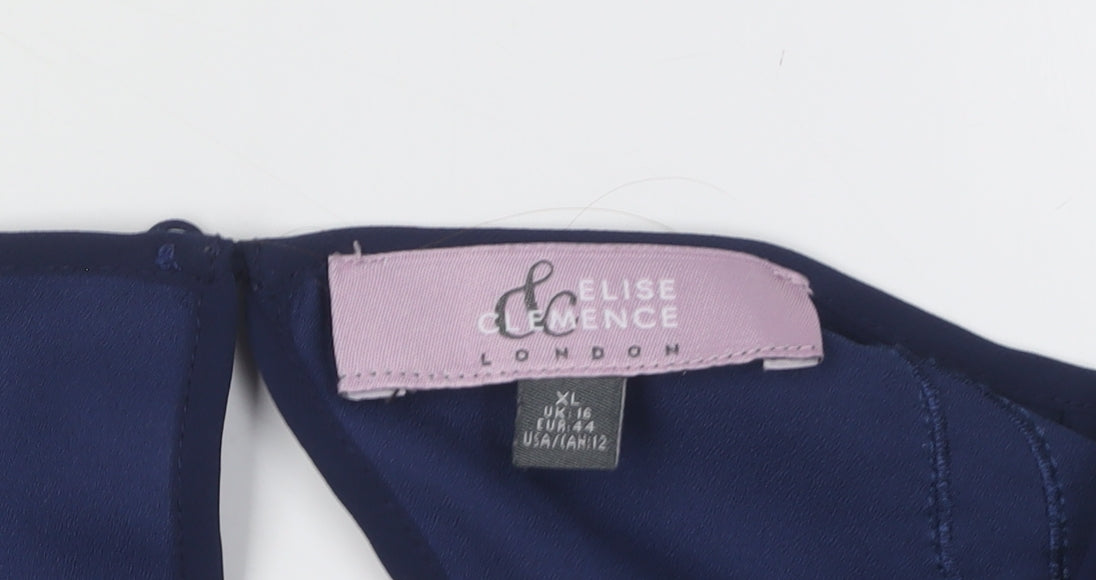 Elise Clemence Women's Blue Embroidered Blouse Size 16