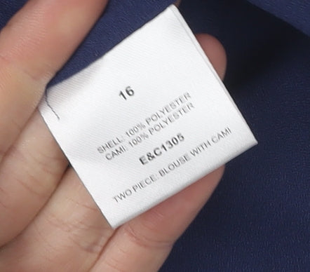 Elise Clemence Women's Blue Embroidered Blouse Size 16