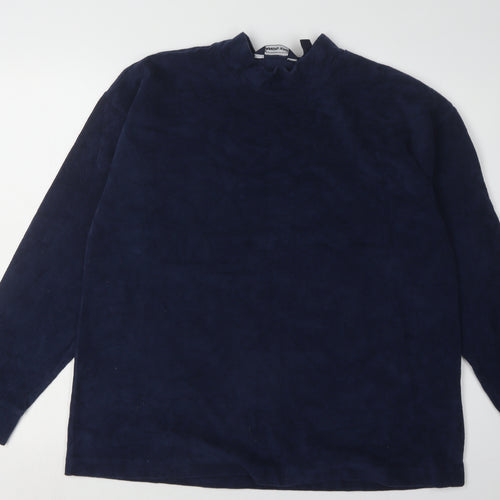 Lands' End Women's Blue Mock Neck Jumper, Size L