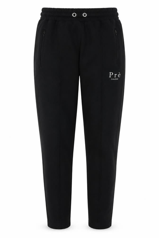 Front view of Prè London Black Jogger Trousers, Small, unisex, casual