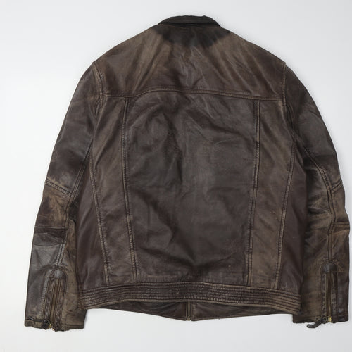 hElIum Men's Brown Leather Motorcycle Jacket XL