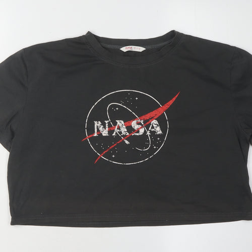 Romwe Women's Black NASA Cropped T-Shirt, Size 10, Casual