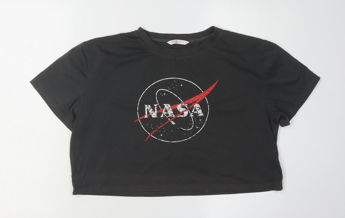 Romwe Women's Black NASA Cropped T-Shirt, Size 10, Casual