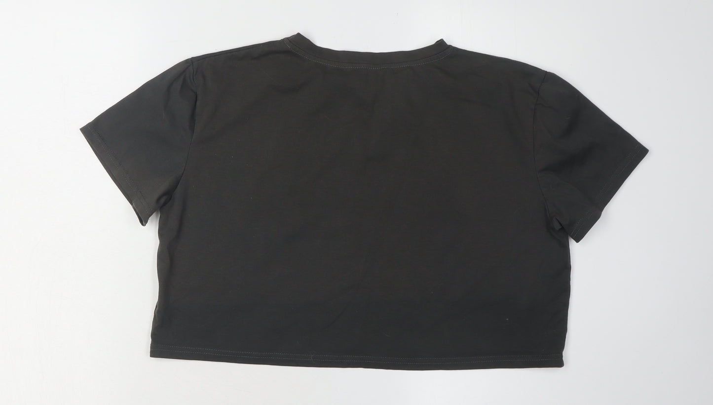 Romwe Women's Black NASA Cropped T-Shirt, Size 10, Casual