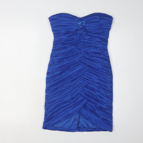 Quiz Women's Blue Bodycon Dress M, Beaded Strapless