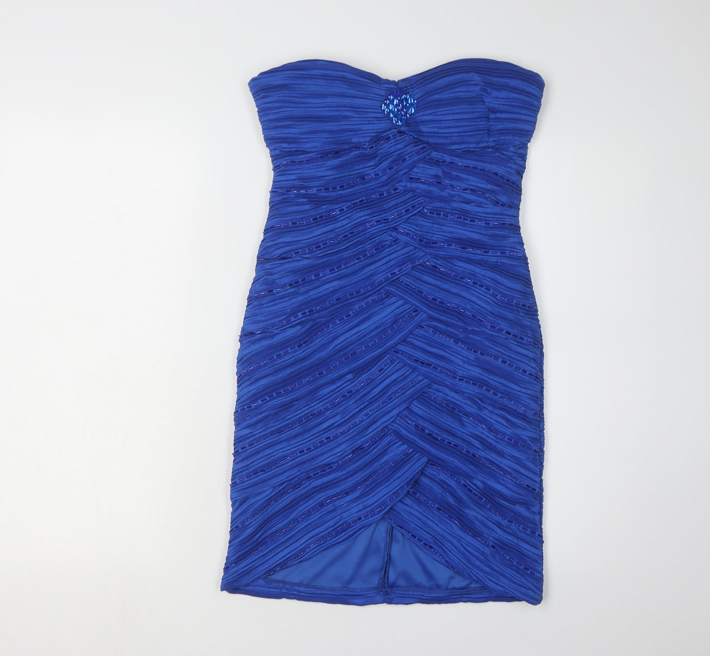 Quiz Women's Blue Bodycon Dress M, Beaded Strapless