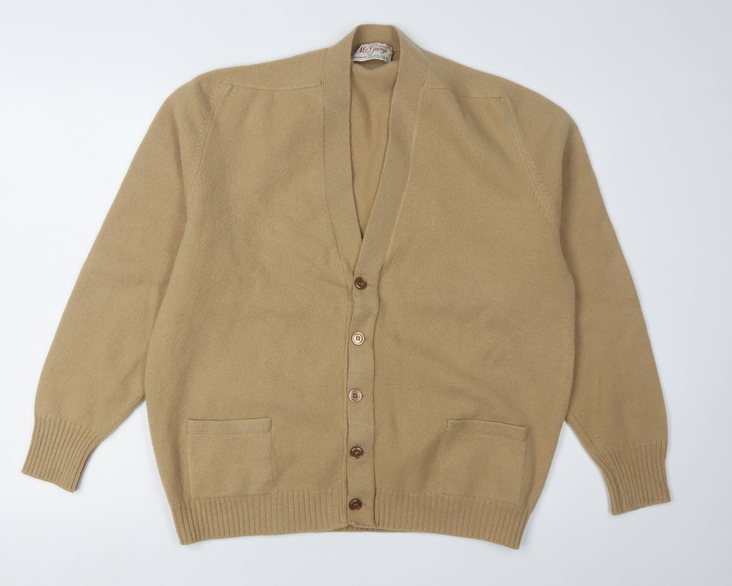 McGeorge Men's Beige Lambswool Cardigan V-Neck Size L