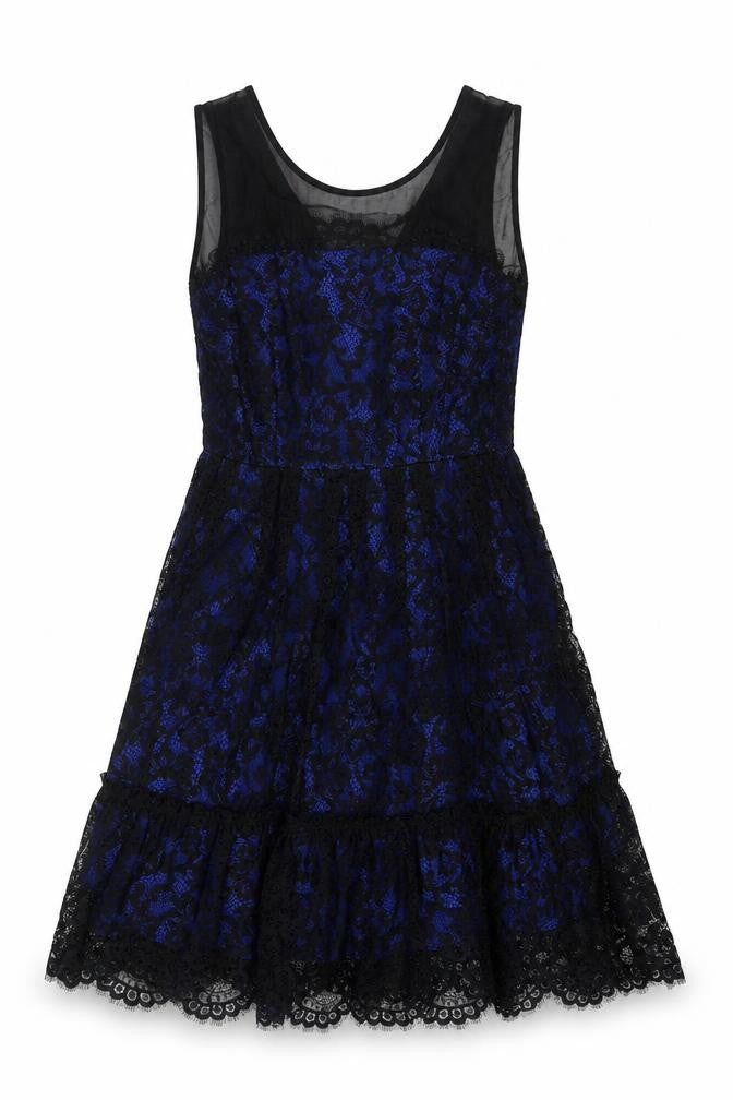 Front view of Moulinette Soeurs Women's Blue Black A-Line Dress