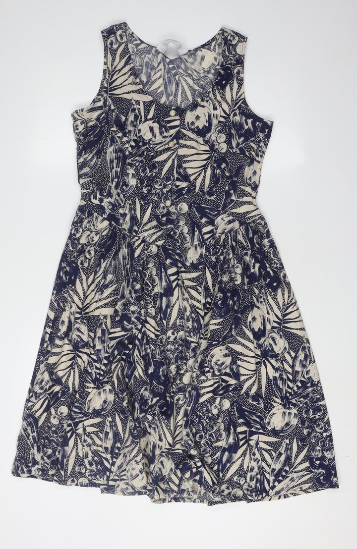 St Michael Women's Blue A-Line Floral Dress Size 12