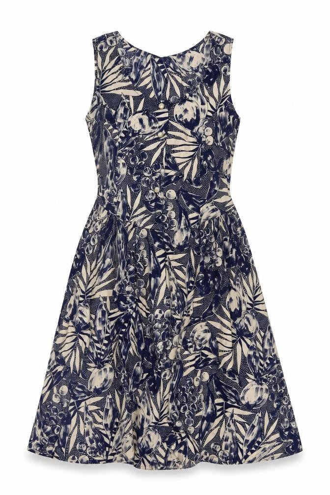 Front view of St Michael Women's Blue A-Line Floral Dress, size 12