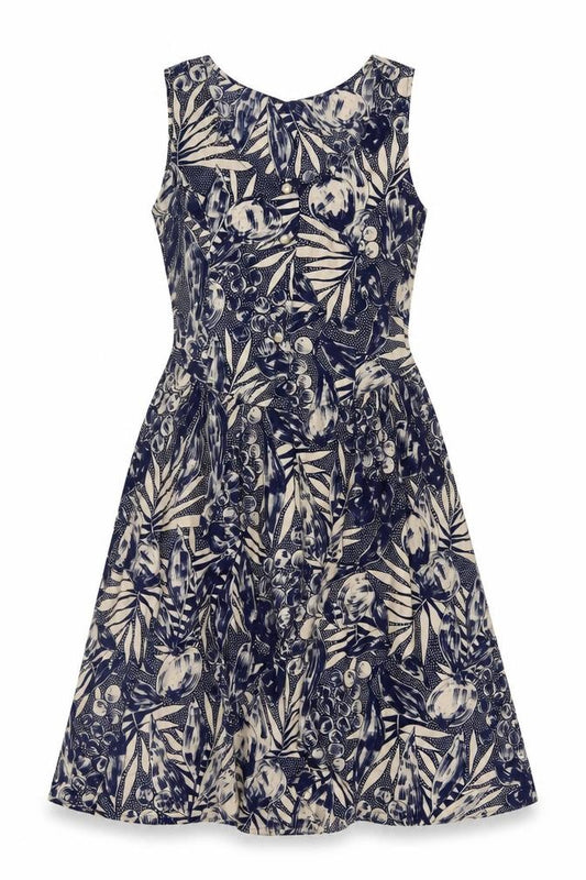 Front view of St Michael Women's Blue A-Line Floral Dress, size 12
