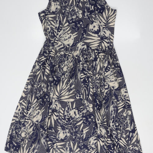 St Michael Women's Blue A-Line Floral Dress Size 12