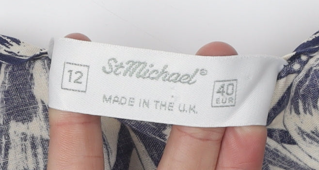 St Michael Women's Blue A-Line Floral Dress Size 12