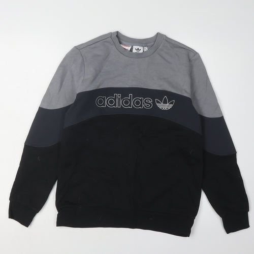 Adidas Boys Black Grey Colourblock Sweatshirt 13-14 Years